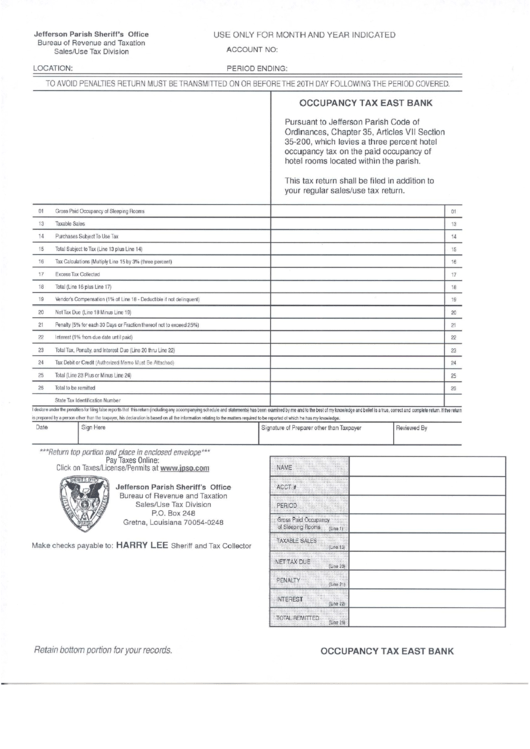 Occupancy Tax East Bank Jefferson Parish printable pdf download