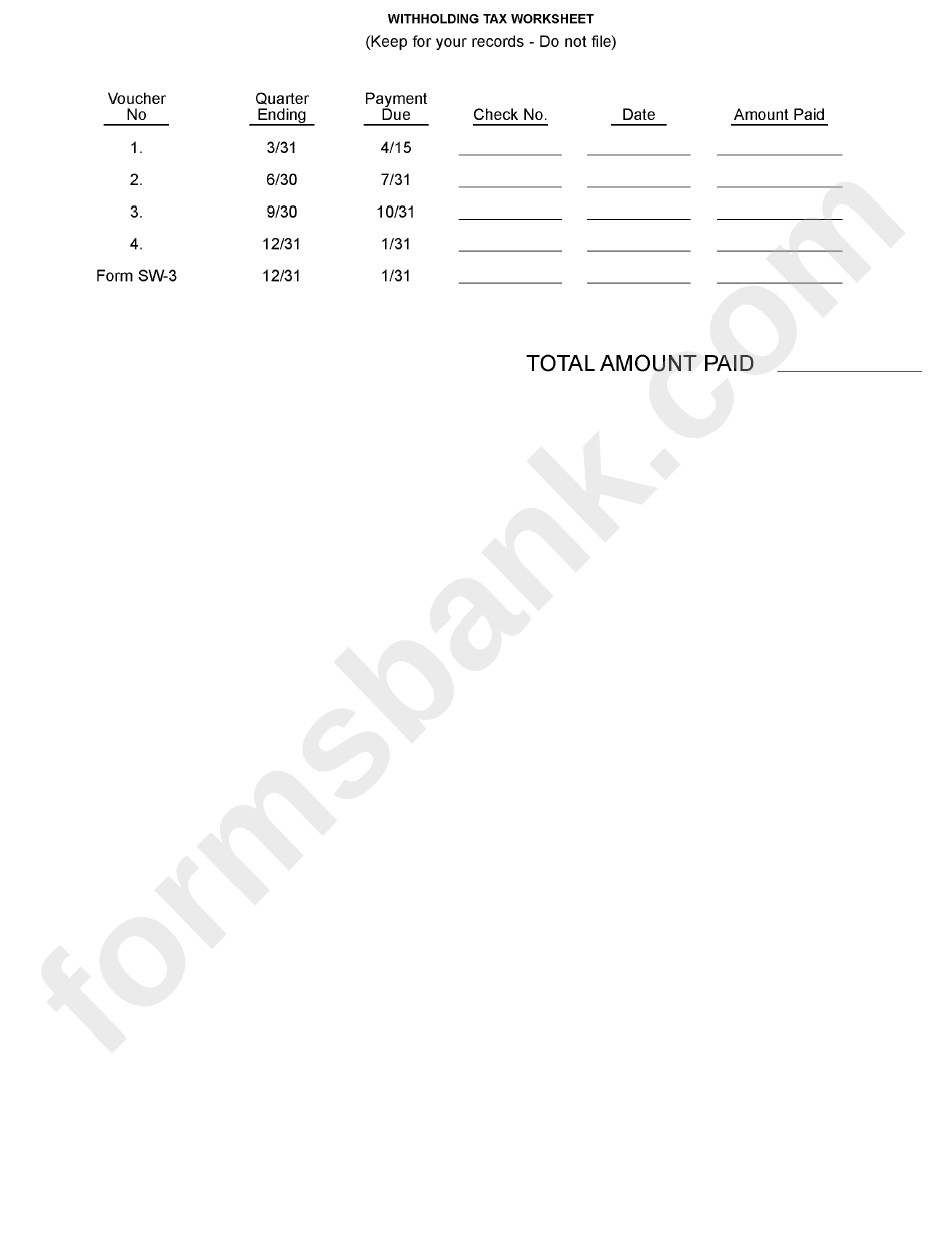 Instructions For Quarterly Withholding Vouchers And Reconciliation Form - Village Of Walbridge