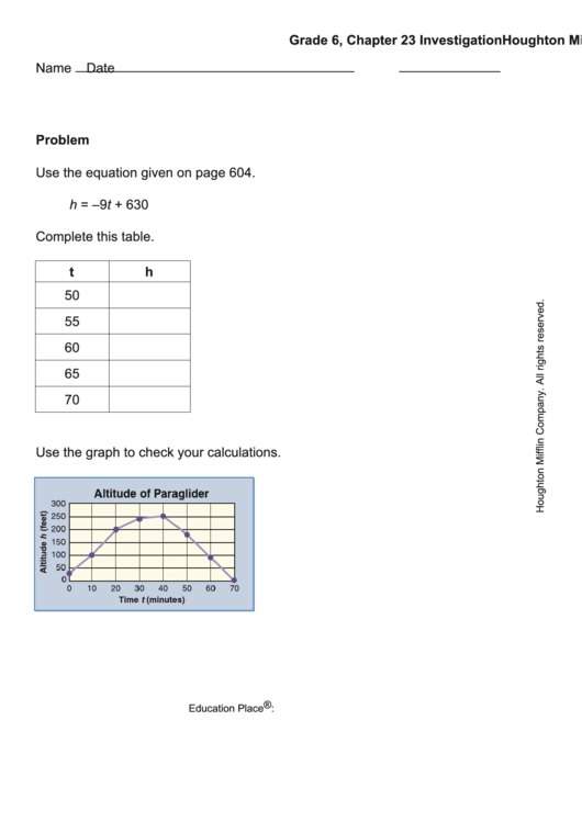 Houghton Mifflin Math Grade 6 - Charts And Graphs Worksheet Printable pdf