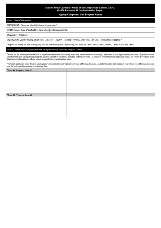 Agency/component Unit Progress Report - South Carolina Ocg Form Printable pdf