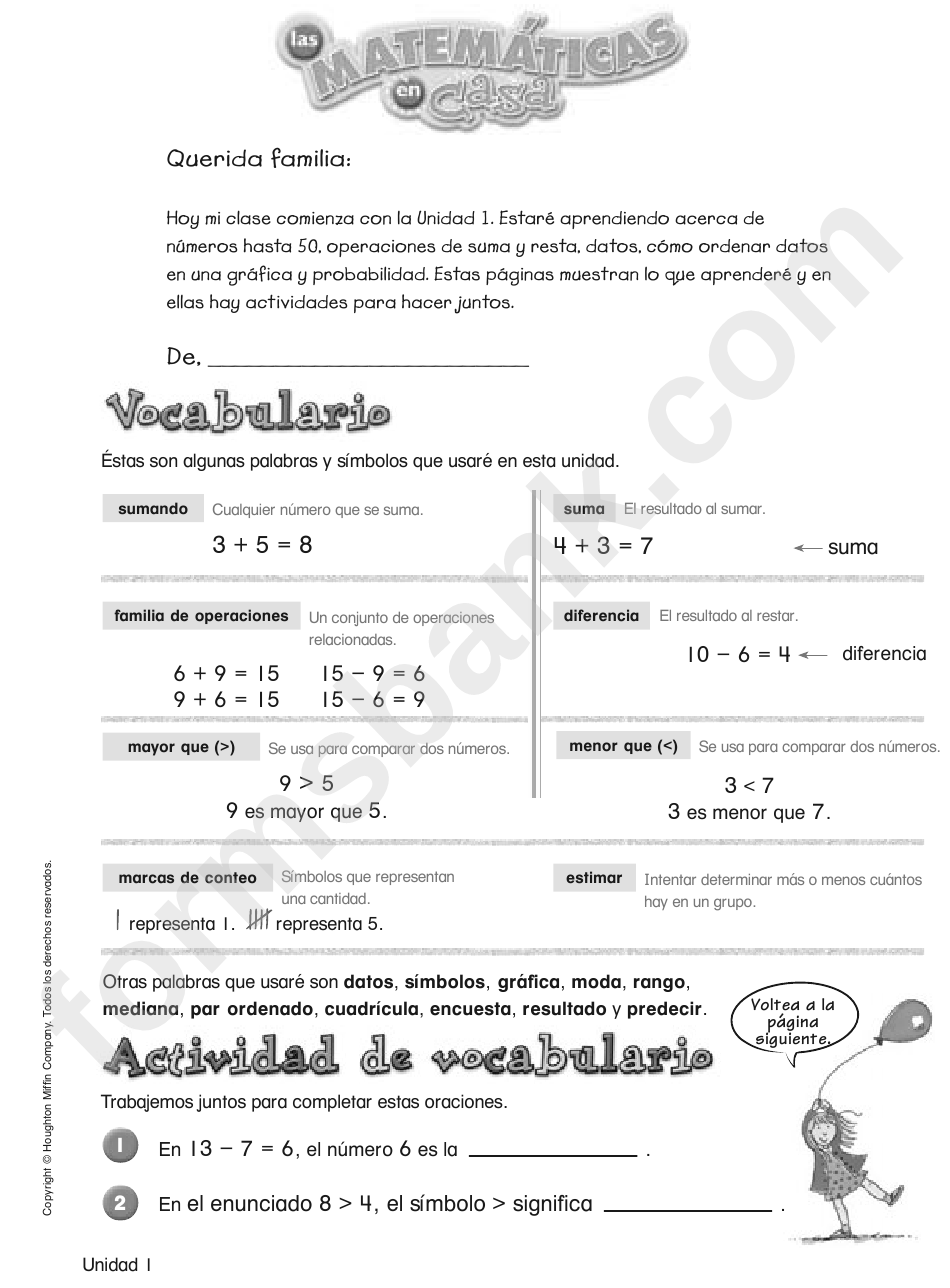 Math Worksheet In Spanish