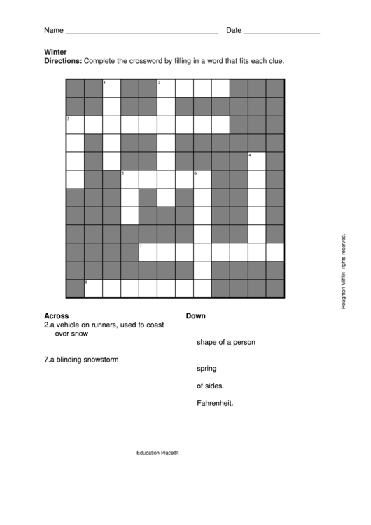 Crossword Puzzle Templat Printable pdf