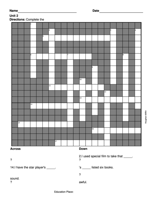 Crossword Puzzle Template Printable pdf