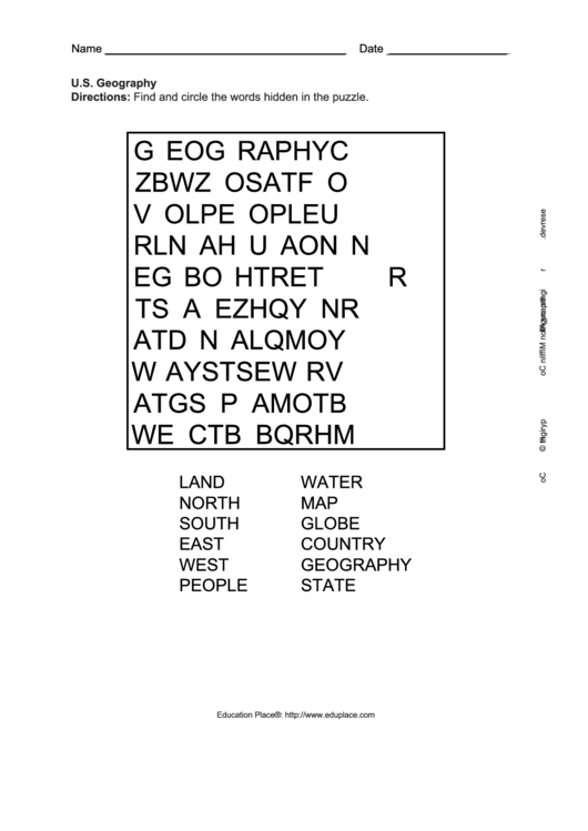 U.s. Geography Word Search Puzzle Template Printable pdf