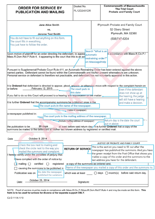 Sample Form Cj-D 111a - Order For Service By Publication And Mailing ...