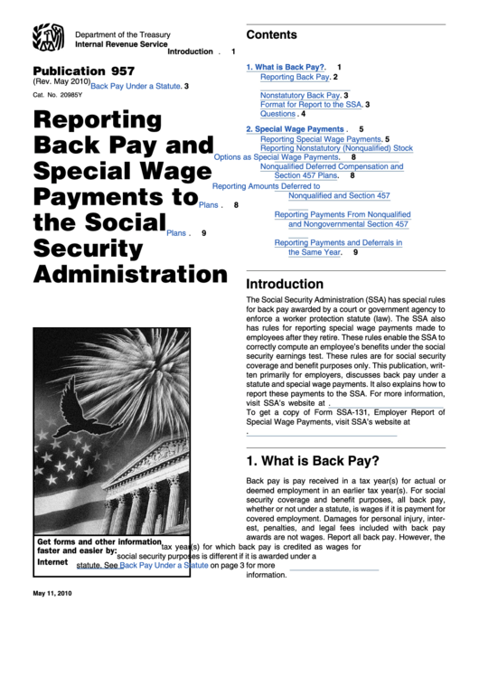 Publication 957 - Reporting Back Pay And Special Wage Payments To The Social Security Administration Printable pdf