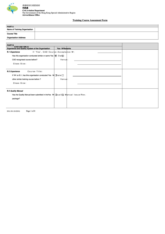 Form Dca 561 - Training Course Assessment Form
