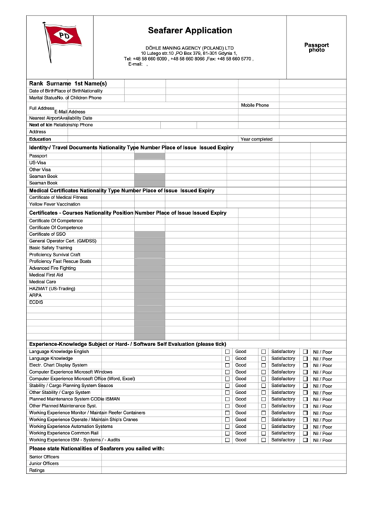 Fillable Seafarer Application Form Printable pdf