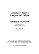 Complaints Against Lawyers And Judges - Warren County Bar Association