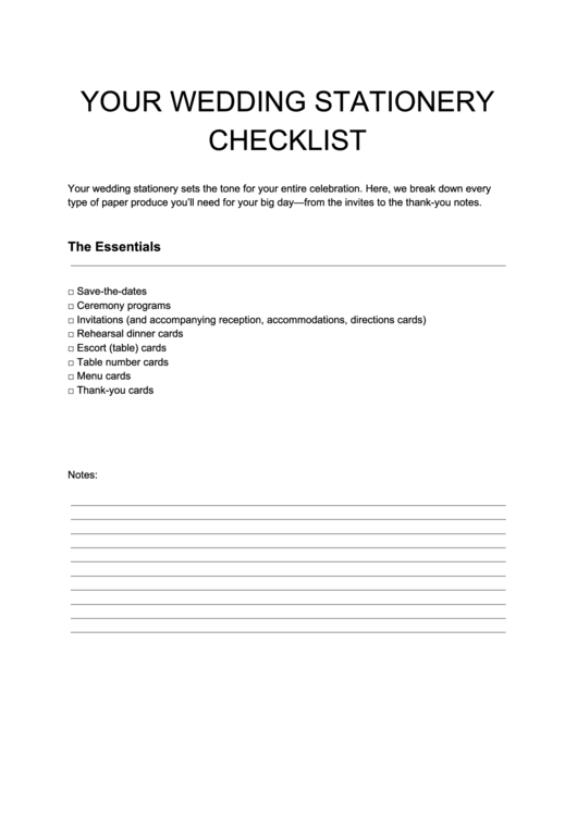 Wedding Stationery Checklist Printable pdf
