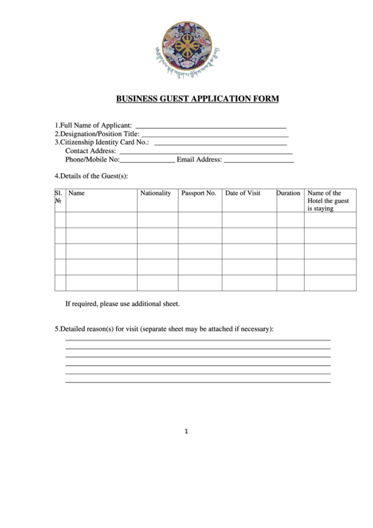 Business Guest Application Form printable pdf download