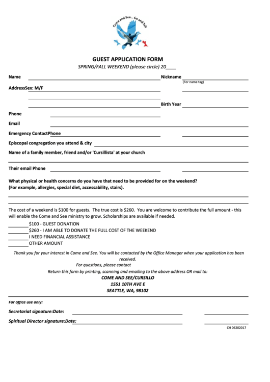 Guest Application Form Printable pdf
