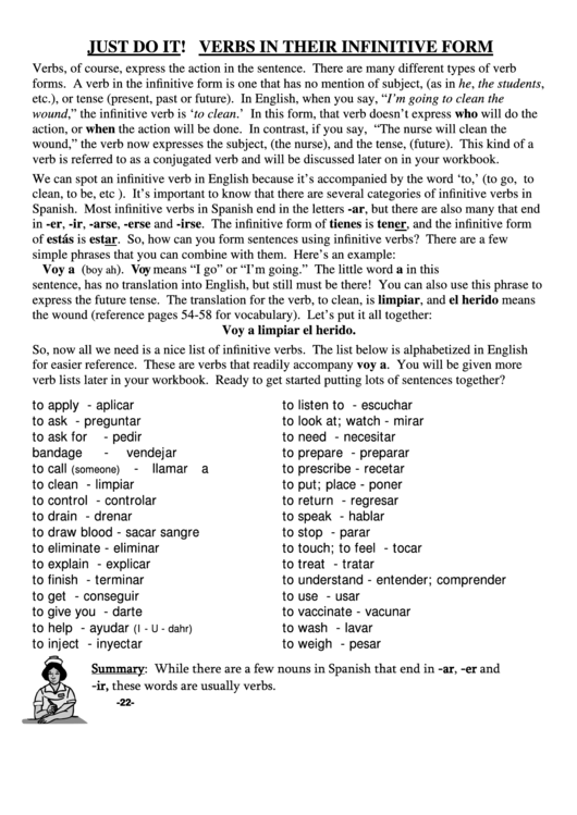 Spanish Verbs In Their Infinitive Form Language Worksheet Printable pdf