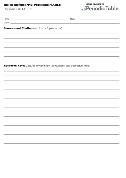 Periodic Table Research Sheet Printable pdf
