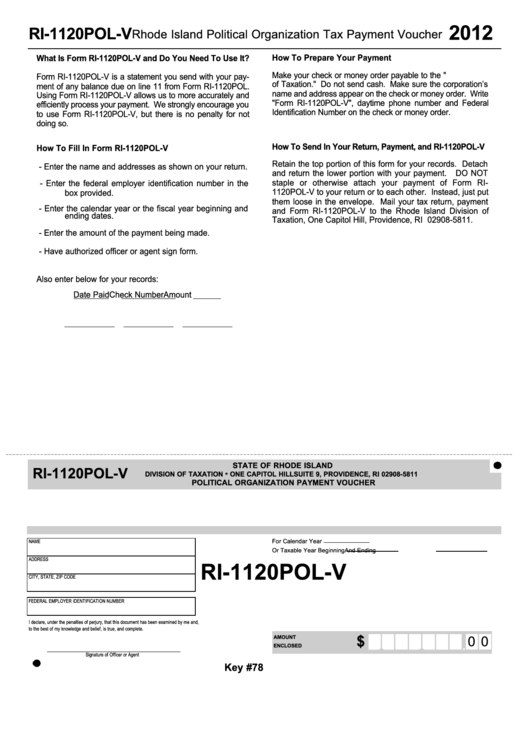 Form Ri-1120pol-V - Political Organization Payment Voucher - 2012 Printable pdf