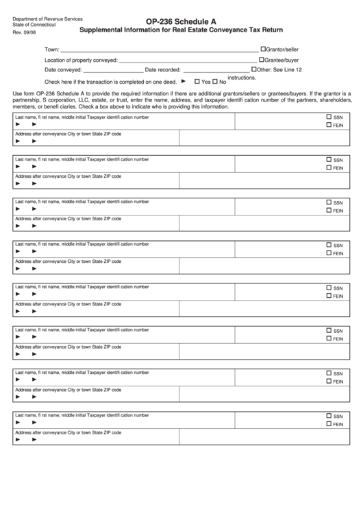 Schedule A (Form Op-236) - Supplemental Information For Real Estate Conveyance Tax Return Printable pdf