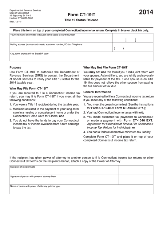 Form Ct-19it - Title 19 Status Release - 2014 Printable pdf