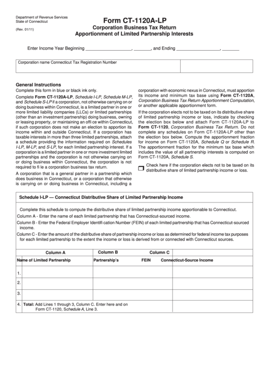 Form Ct-1120a-Lp - Corporation Business Tax Return Apportionment Of Limited Partnership Interests Printable pdf