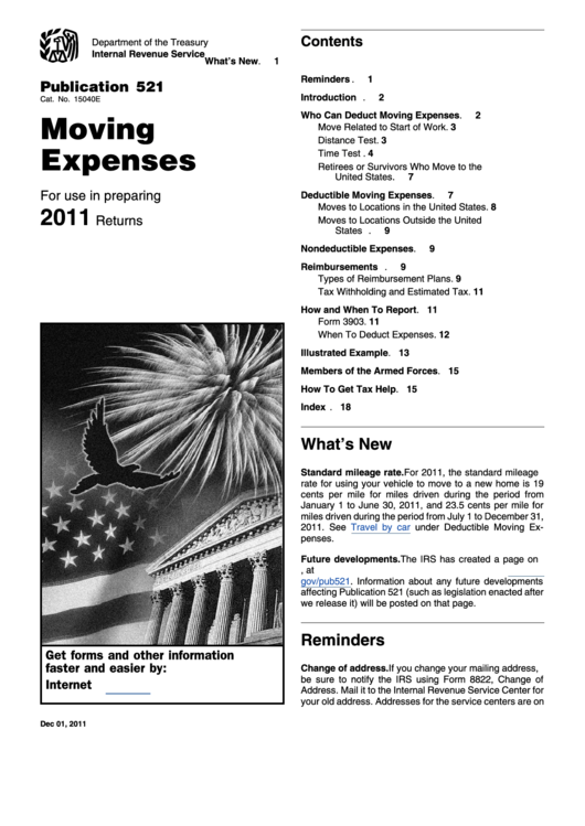 Publication 521 - Moving Expenses - 2011 Printable pdf
