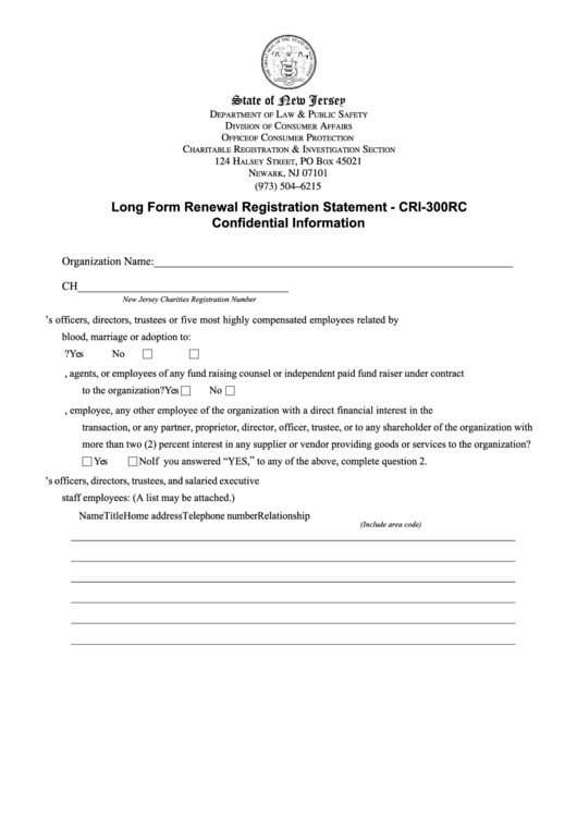 Form Cri-300rc - Long Form Renewal Registration Statement Printable pdf