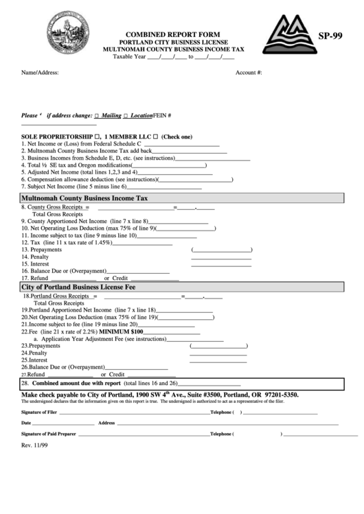 Form Sp-99 - Combined Report Form Printable pdf