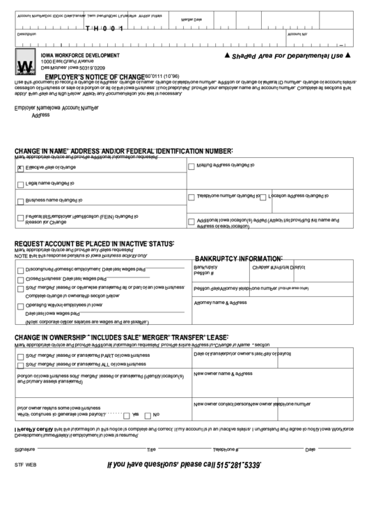 Fillable Form Th 001 - Employers Notice Of Change Printable pdf