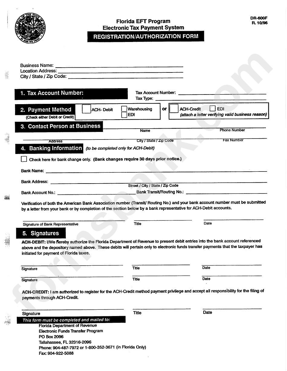 Form Dr-600f - Registration/authorization Form