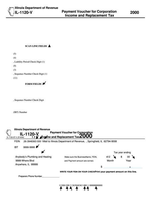 Form Il-1120-V - Payment Voucher For Corporation Income And Replacement Tax - 2000 Printable pdf