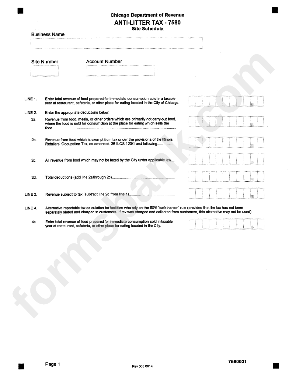 Anti-Litter Tax - 7580 Form - Chicago Department Of Revenue