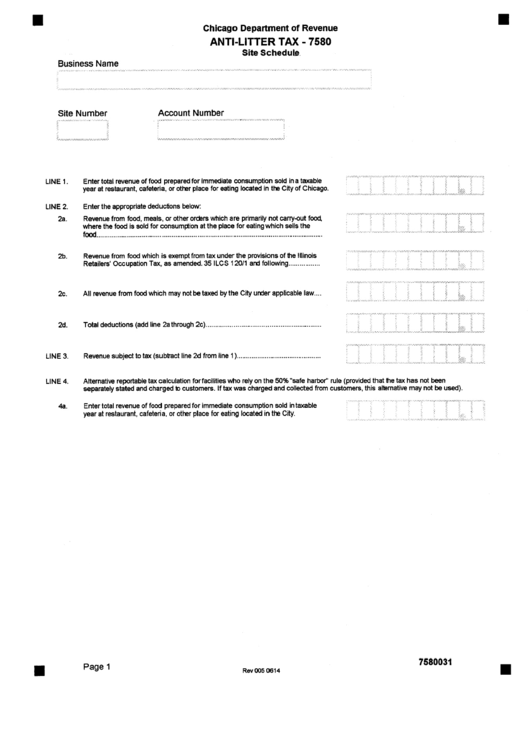 Anti-Litter Tax - 7580 Form - Chicago Department Of Revenue Printable pdf