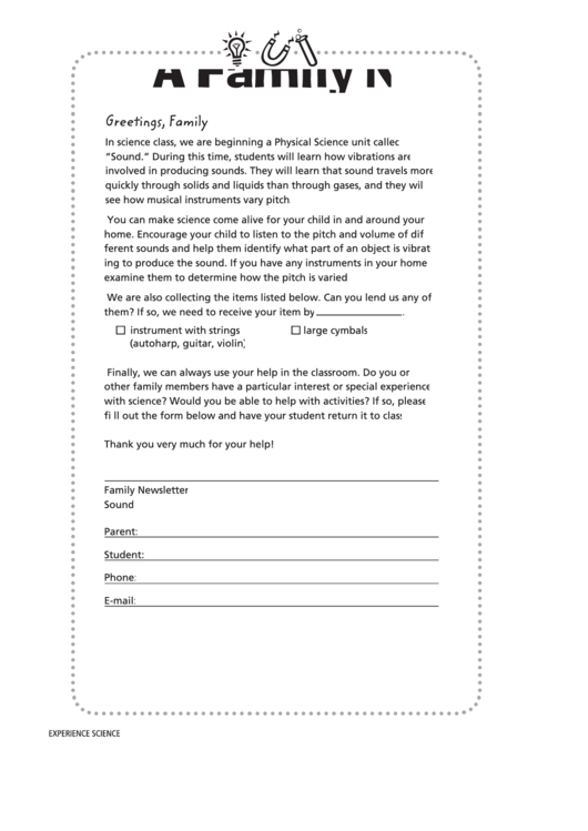 Sound Family Newsletter Template Printable pdf