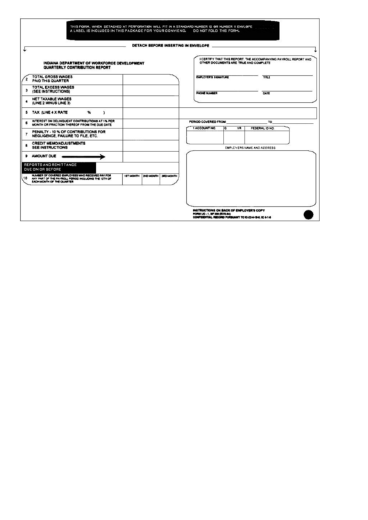Quarterly Contnution Report Form - Indiana Department Of Workforce Development Printable pdf