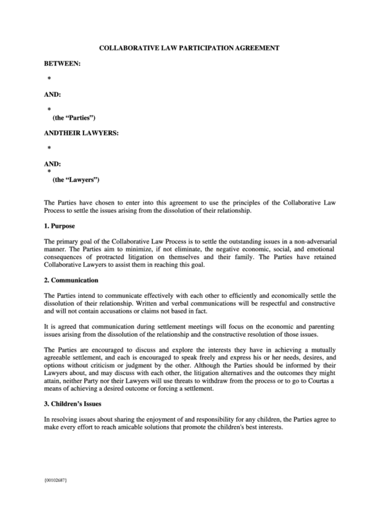 Collaborative Law Participation Agreement Template Printable pdf