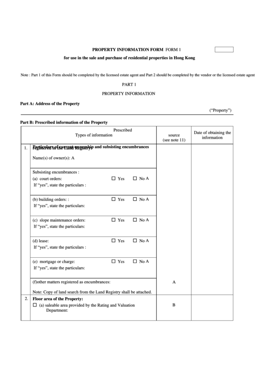 Form 1 - Property Information Form Printable pdf