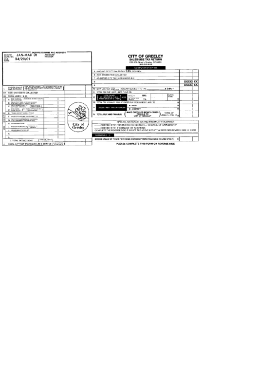 Sales/use Tax Return - City Of Greeley - 2001 Printable pdf