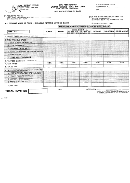 Joint Sales Tax Return - Kanai Peninsula Printable pdf