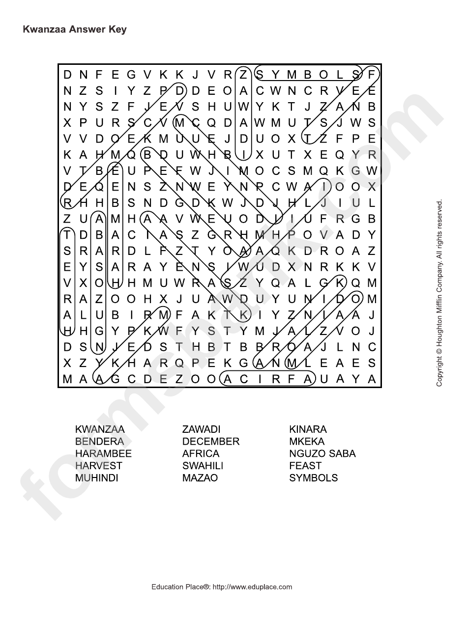 Kwanzaa Word Search Puzzle With Answers