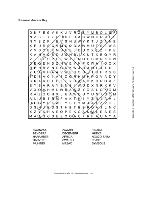 Kwanzaa Word Search Puzzle With Answers Printable pdf