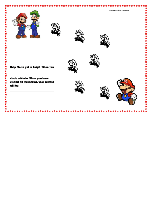 Help Mario Get To Luigi Color Behavior Chart Printable pdf