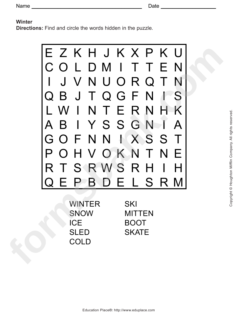 Winter Word Search Puzzle Template