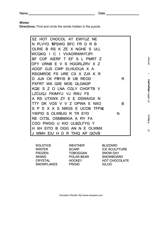 Download Winter Word Search Puzzle printable pdf download