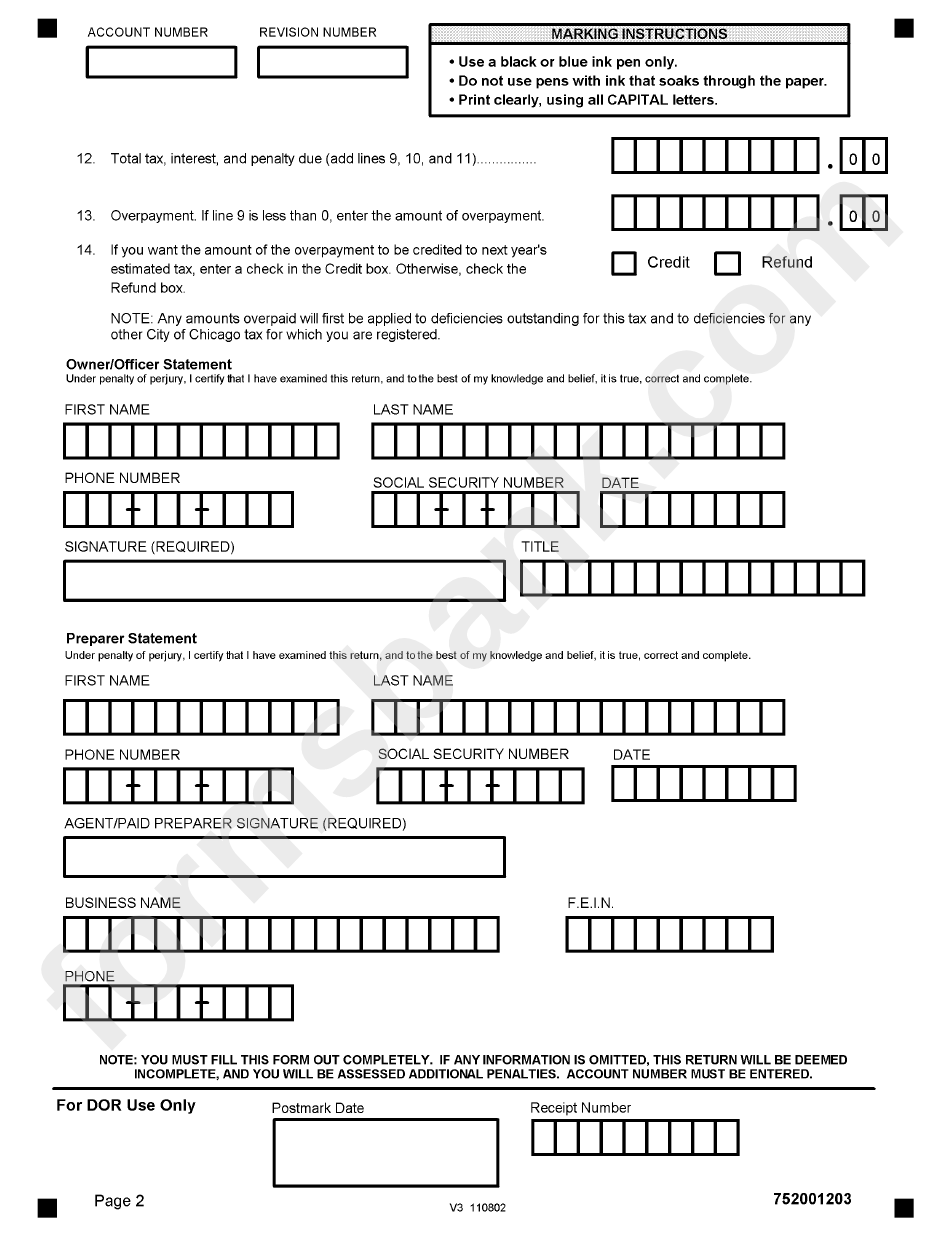 Form 7520 - Hotel Accommodations Tax - Chicago Department Of Revenue