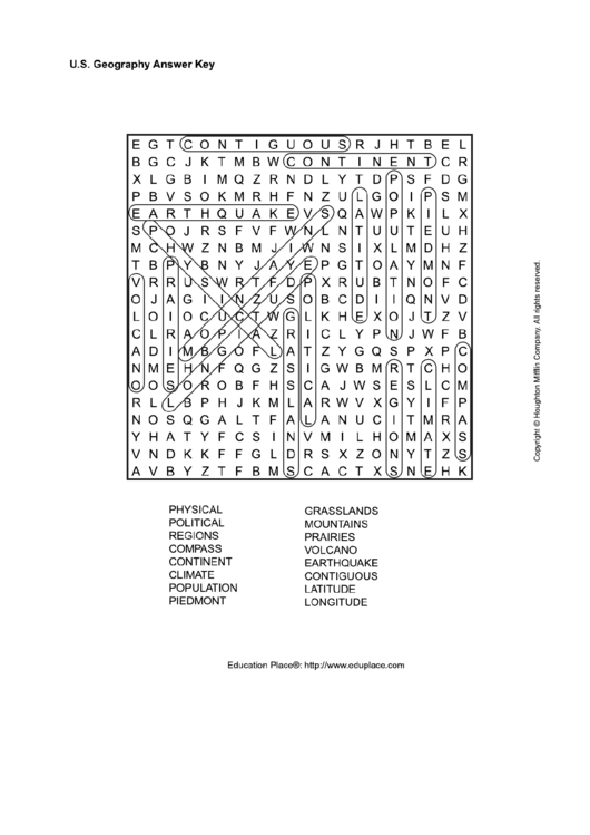 U.s. Geography Word Search Puzzle With Answers Printable pdf