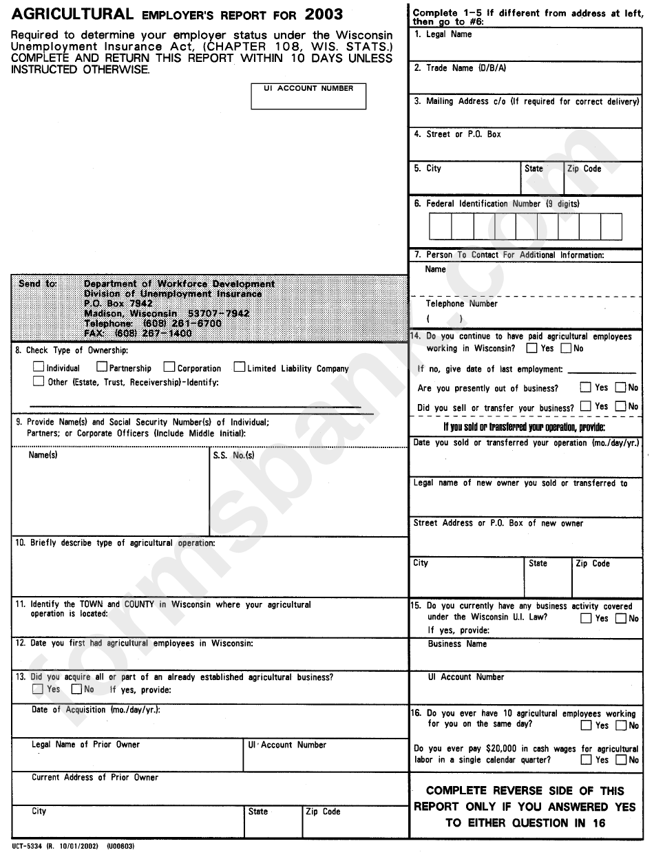 Form Uct-5334 - Agriculture Employer