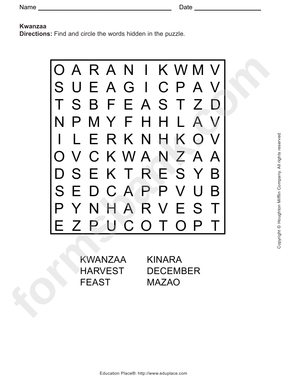 Kwanzaa Word Search Puzzle