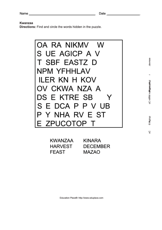 Kwanzaa Word Search Puzzle Printable pdf