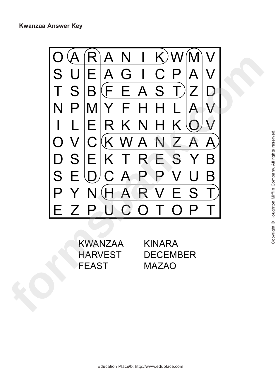 Kwanzaa Word Search Puzzle With Answers