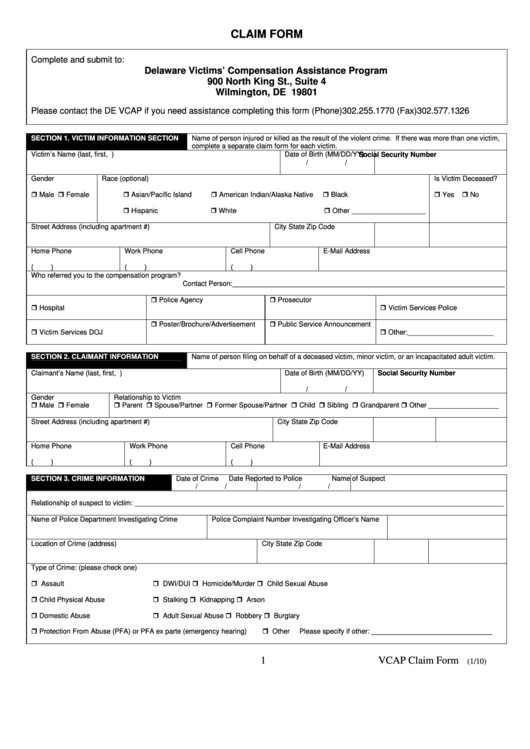 Claim Form - Delaware Victims