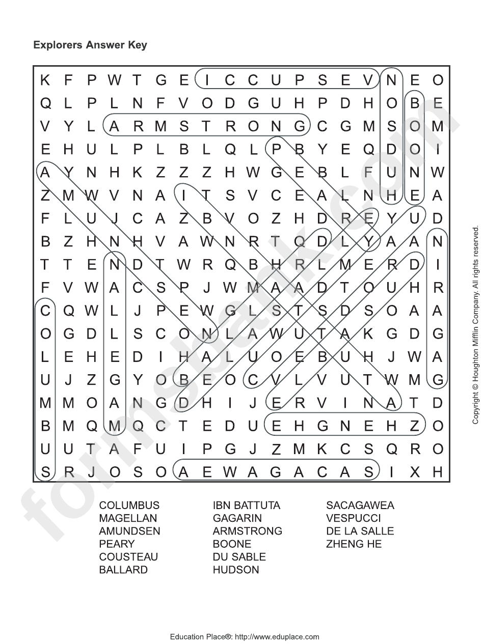 explorers word search puzzle worksheet with answers