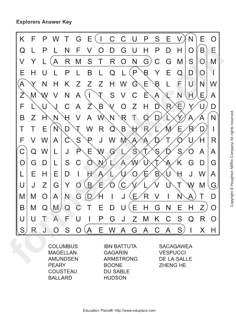 Explorers Word Search Puzzle Worksheet With Answers